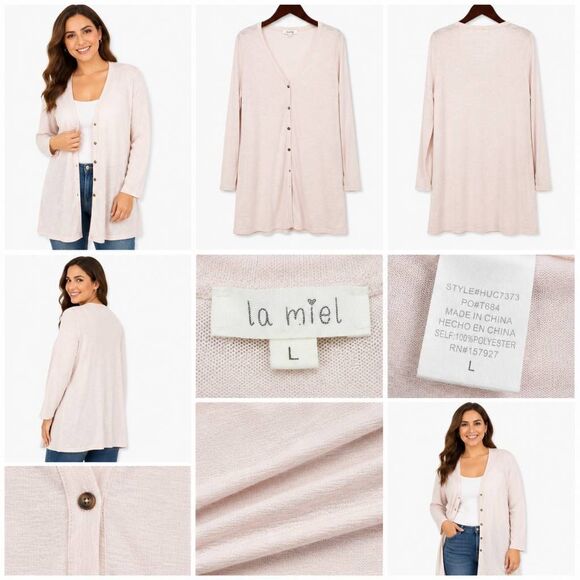 LA MIEL Sweaters - La miel Large Tan Long Juniors Cardigan Sweater